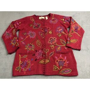 Vintage Design‎ Options Sweater Womens Small Red Cardigan Floral Fall